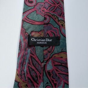 VTG Dior Green & Burgundy Paisley Silk Tie